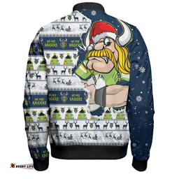 Amazing Aussie Canberra Raiders Merry Ugly Christmas Our Beloved Team Scratch Style Bomber Jacket