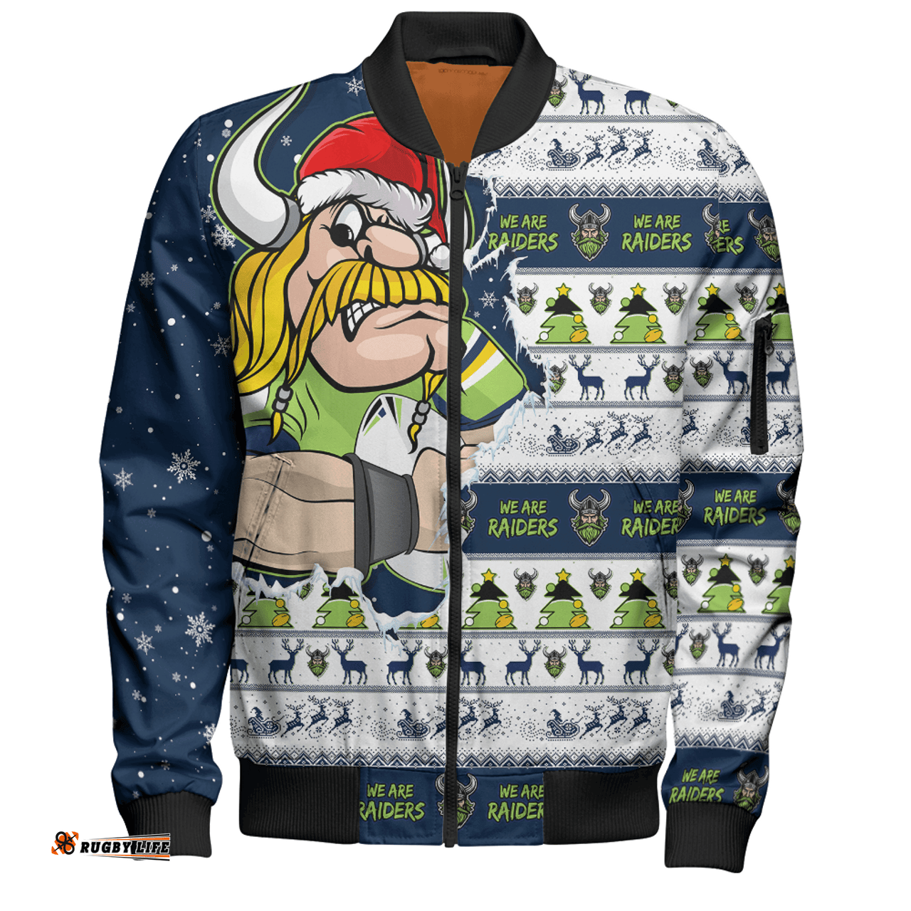 Amazing Aussie Canberra Raiders Merry Ugly Christmas Our Beloved Team Scratch Style Bomber Jacket