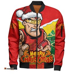 Amazing Aussie Gold Coast SUNS Santa Scoring Touchdown On Christmas Game Day Bomber Jacket