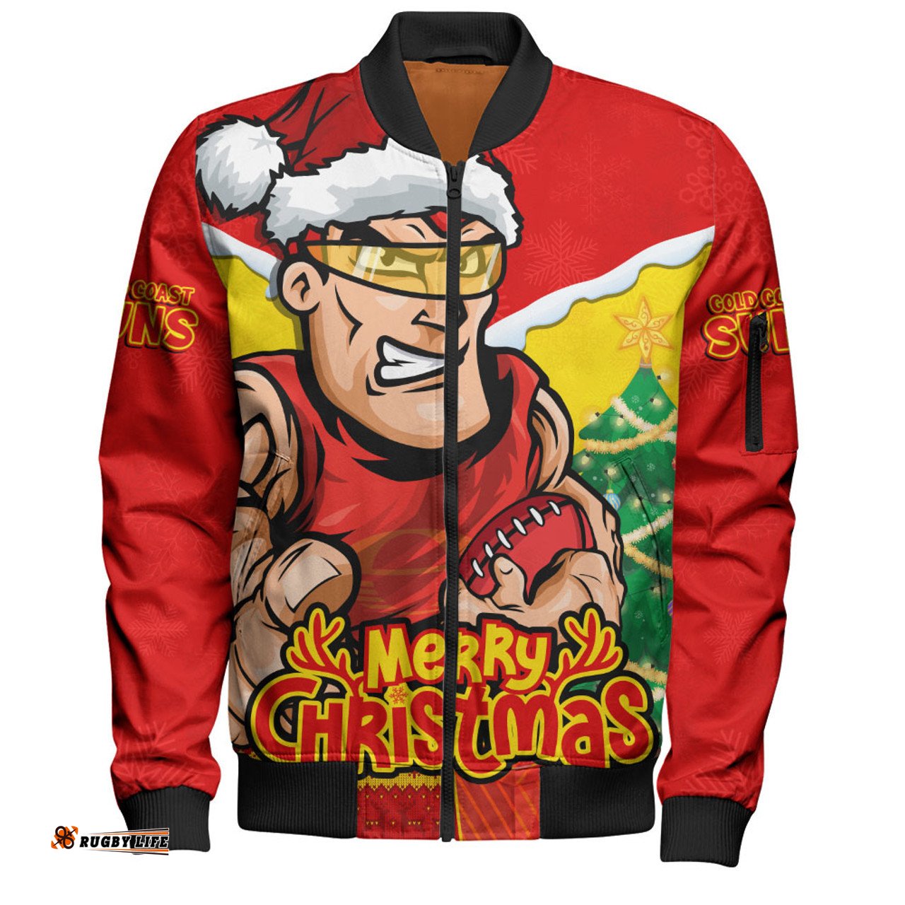 Amazing Aussie Gold Coast SUNS Santa Scoring Touchdown On Christmas Game Day Bomber Jacket