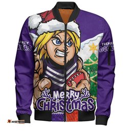 Amazing Aussie Fremantle Santa Scoring Touchdown On Christmas Game Day Bomber Jacket