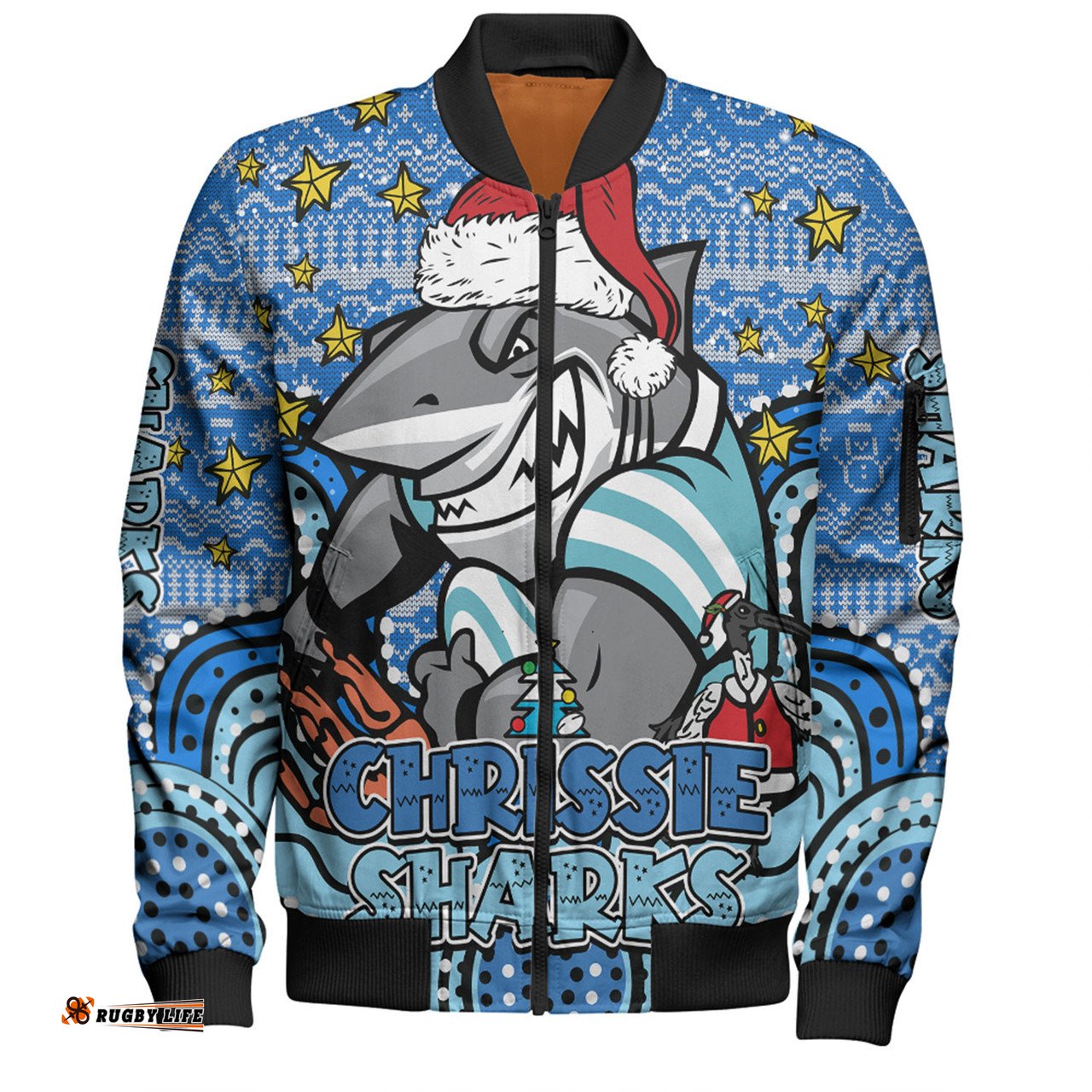 Amazing Aussie Cronulla Sutherland Sharks Christmas Custom Christmas Knit Patterns Vintage Jersey Ugly Bomber Jacket