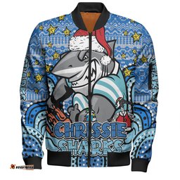 Amazing Aussie Cronulla Sutherland Sharks Christmas Custom Christmas Knit Patterns Vintage Jersey Ugly Bomber Jacket