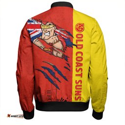 Amazing Aussie Gold Coast SUNS Burning Passion Of Power Scratch Style Bomber Jacket