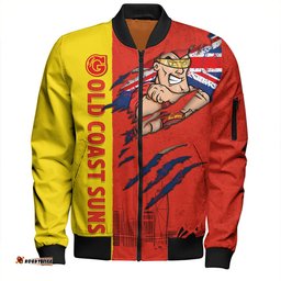 Amazing Aussie Gold Coast SUNS Burning Passion Of Power Scratch Style Bomber Jacket