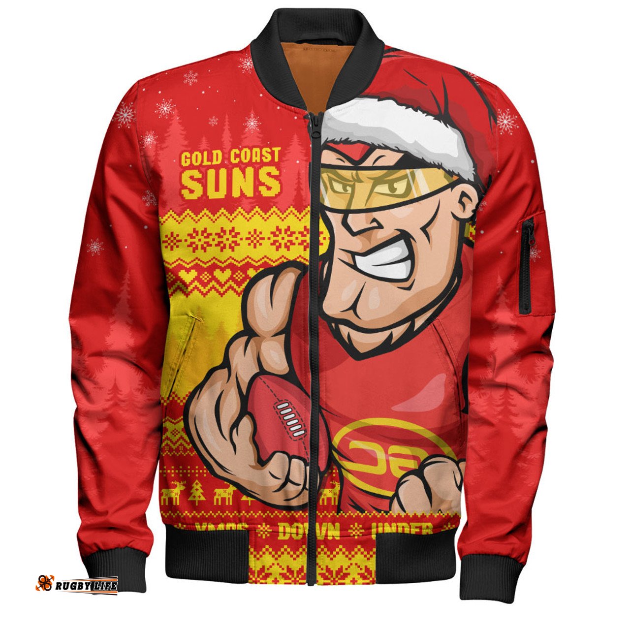 Amazing Aussie Gold Coast SUNS Merry Christmas Down Under Footy Power Style Bomber Jacket