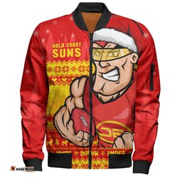 Amazing Aussie Gold Coast SUNS Merry Christmas Down Under Footy Power Style Bomber Jacket