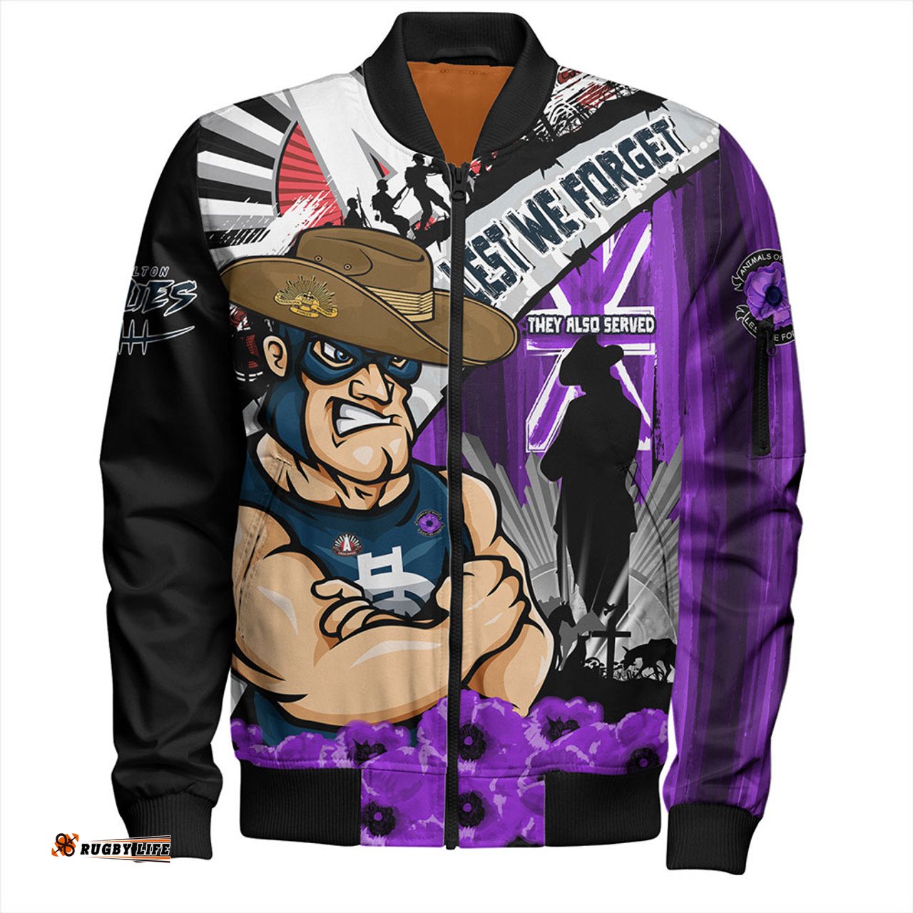 Amazing Aussie Carlton ANZAC Day Honor Purple Valor And Spirit Bomber Jacket