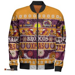 Amazing Aussie Brisbane Broncos Christmas Aboriginal Custom Indigenous Knitted Ugly Xmas Style Bomber Jacket