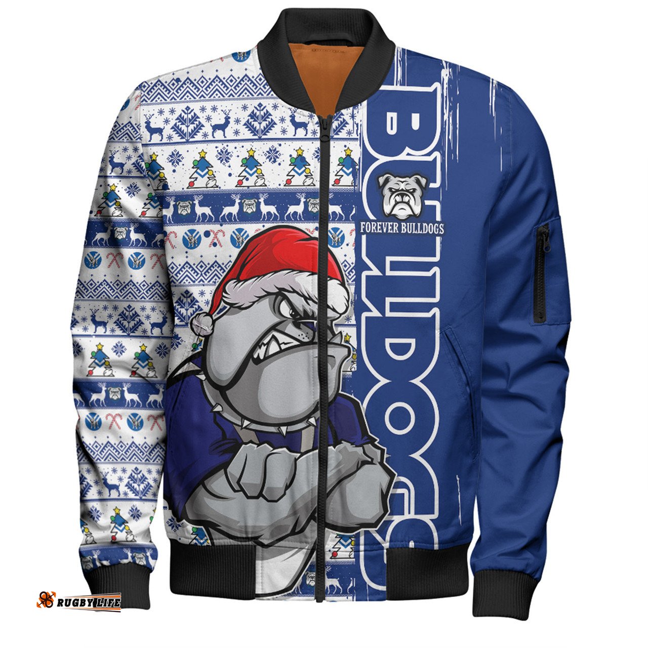 Amazing Aussie Canterbury Bankstown Bulldogs Merry Ugly Xmas Nordic Pattern Style Bomber Jacket
