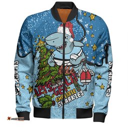 Amazing Aussie Cronulla Sutherland Sharks Christmas Custom Let's Get Lit Chrisse Pressie Bomber Jacket