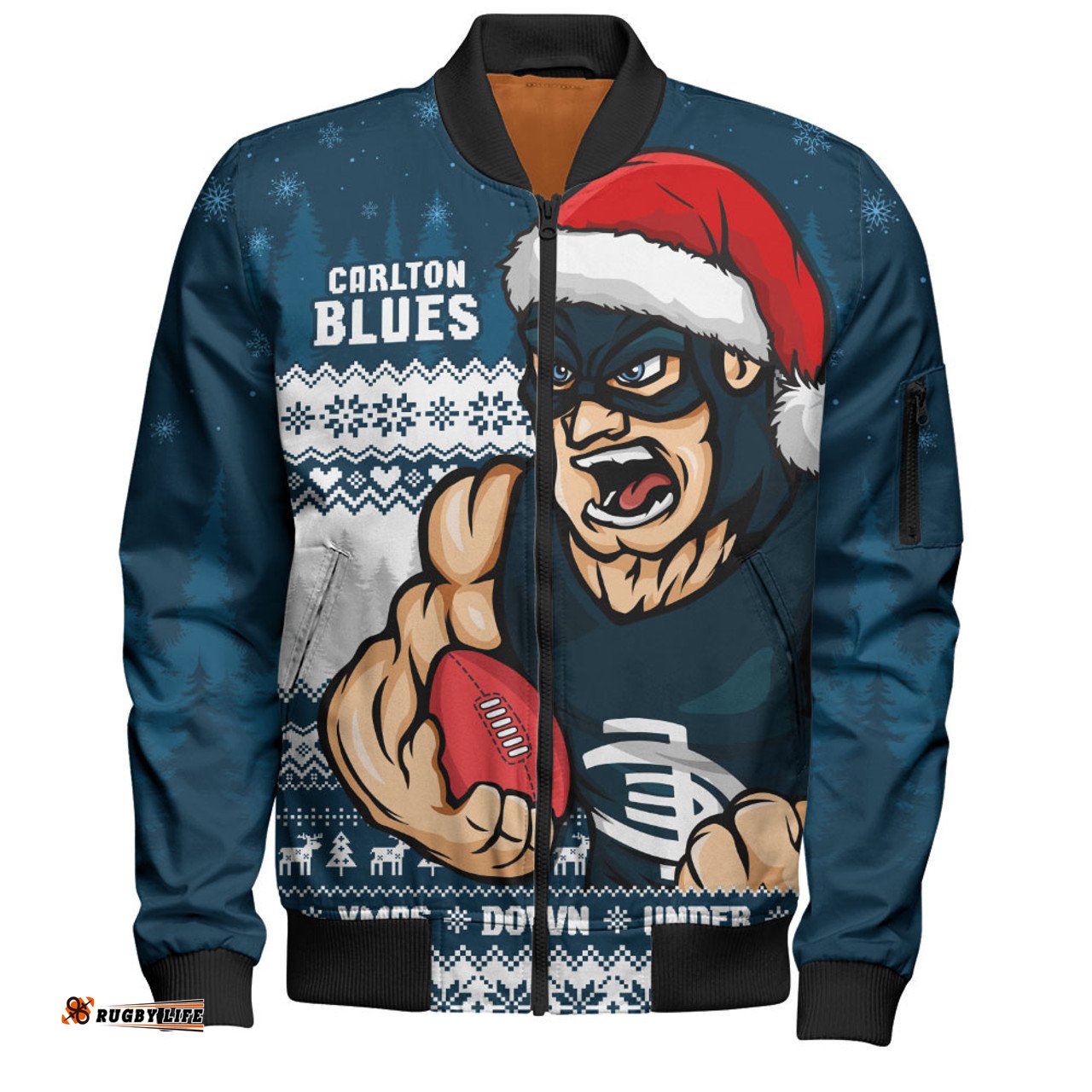 Amazing Aussie Carlton Merry Christmas Down Under Footy Power Style Bomber Jacket