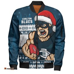 Amazing Aussie Carlton Merry Christmas Down Under Footy Power Style Bomber Jacket