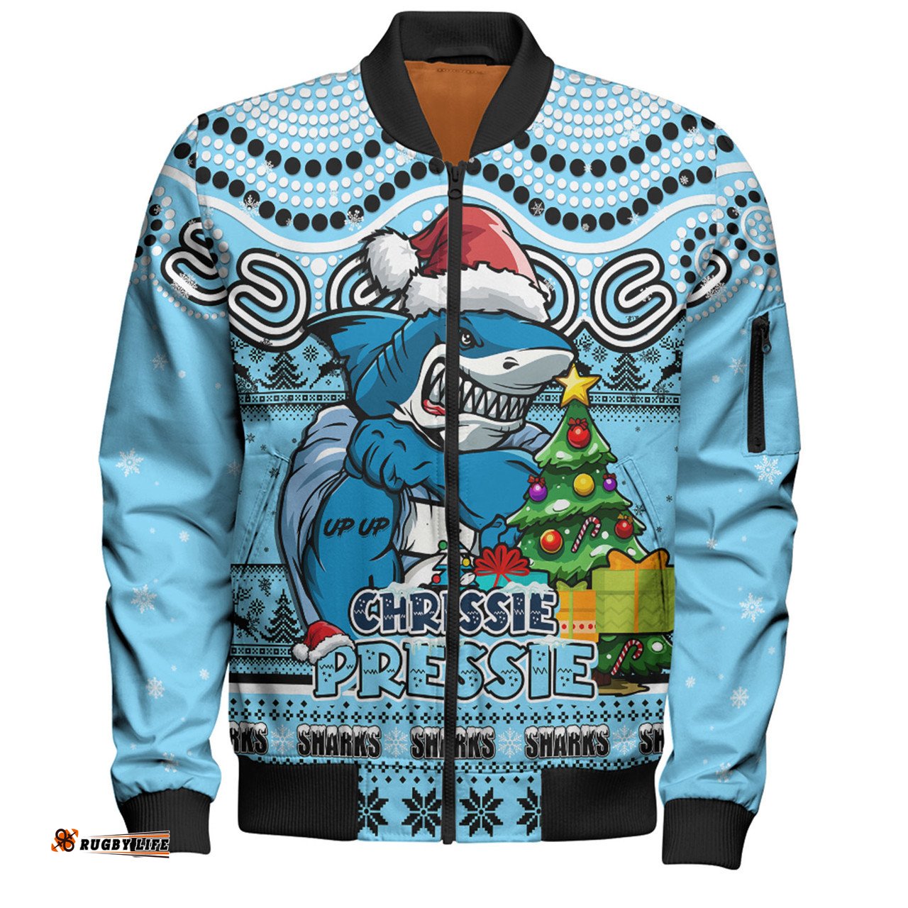 Amazing Aussie Cronulla Sutherland Sharks Aussie Ugly Christmas For Die Hard Fan Supporters Bomber Jacket