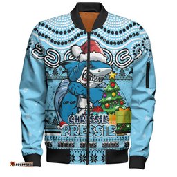 Amazing Aussie Cronulla Sutherland Sharks Aussie Ugly Christmas For Die Hard Fan Supporters Bomber Jacket