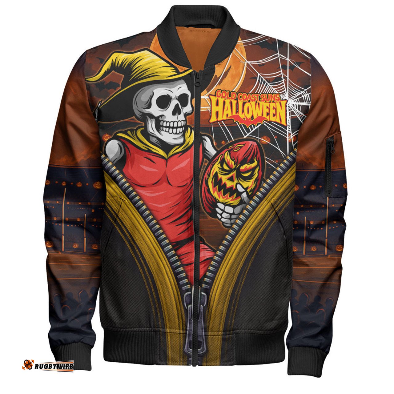 Amazing Aussie Gold Coast SUNS Halloween Night Reaper Bomber Jacket