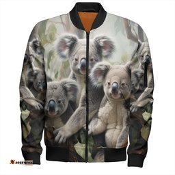 Amazing Aussie Australia Koala Three Koalas with Gum Trees Ver2 Bomber Jacket