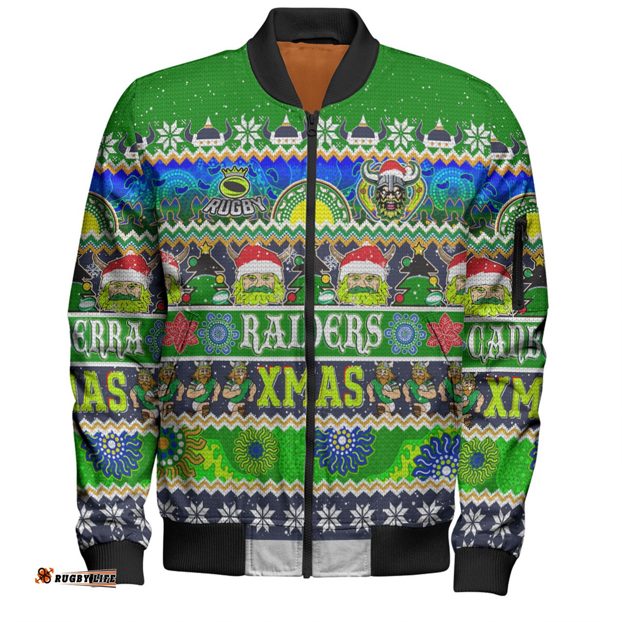 Amazing Aussie Canberra Raiders Christmas Aboriginal Custom Indigenous Knitted Ugly Xmas Style Bomber Jacket