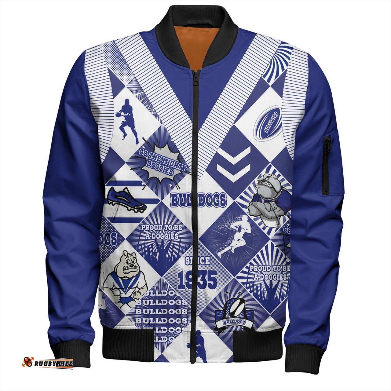 Amazing Aussie Canterbury Bankstown Bulldogs Argyle Patterns Style Tough Fan Rugby For Life Bomber Jacket