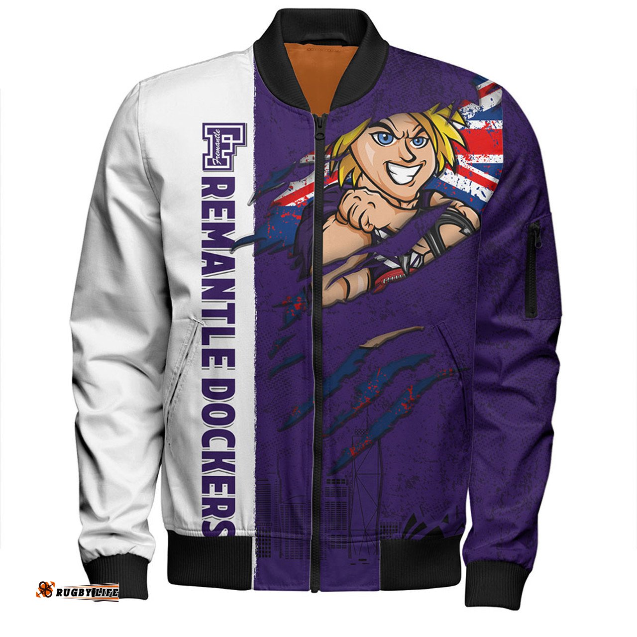 Amazing Aussie Fremantle Burning Passion Of Power Scratch Style Bomber Jacket