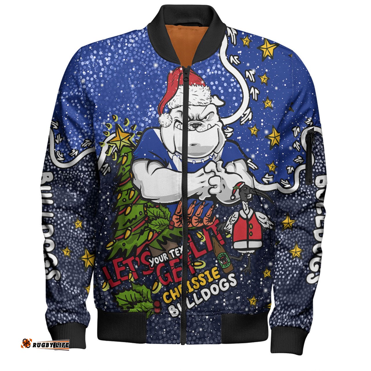 Amazing Aussie Canterbury Bankstown Bulldogs Christmas Custom Let's Get Lit Chrisse Pressie Bomber Jacket