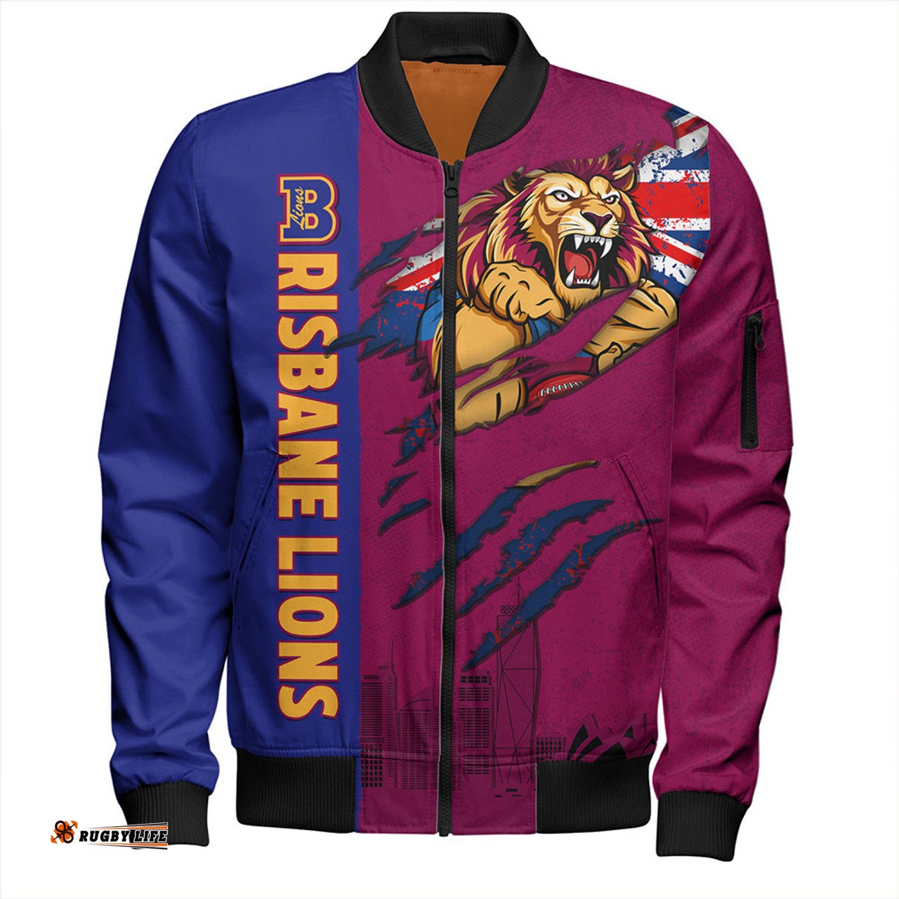 Amazing Aussie Brisbane Lions Burning Passion Of Power Scratch Style Bomber Jacket