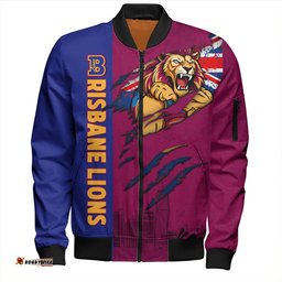 Amazing Aussie Brisbane Lions Burning Passion Of Power Scratch Style Bomber Jacket