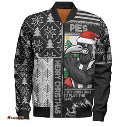 Amazing Aussie Collingwood Merry Christmas Knit Style Festive Spirit Bomber Jacket