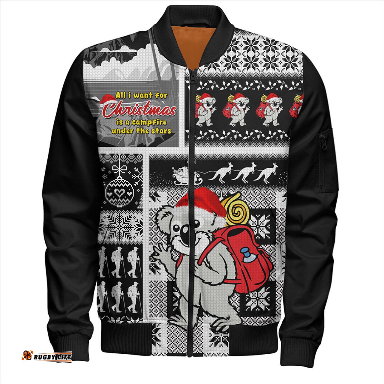 Amazing Aussie Australia Koala Wonderland Christmas Black Bomber Jacket
