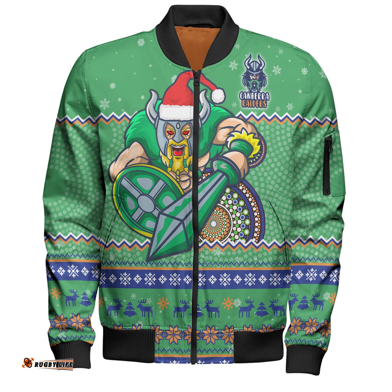 Amazing Aussie Canberra Raiders Christmas Custom Ugly Xmas And Aboriginal Patterns For Die Hard Fan Bomber Jacket