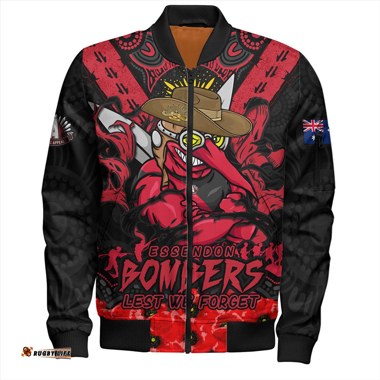 Amazing Aussie Essendon Ripped Legacy Of The Game The ANZAC Spirit Lives On Bomber Jacket