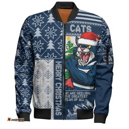 Amazing Aussie Geelong Cats Merry Christmas Knit Style Festive Spirit Bomber Jacket
