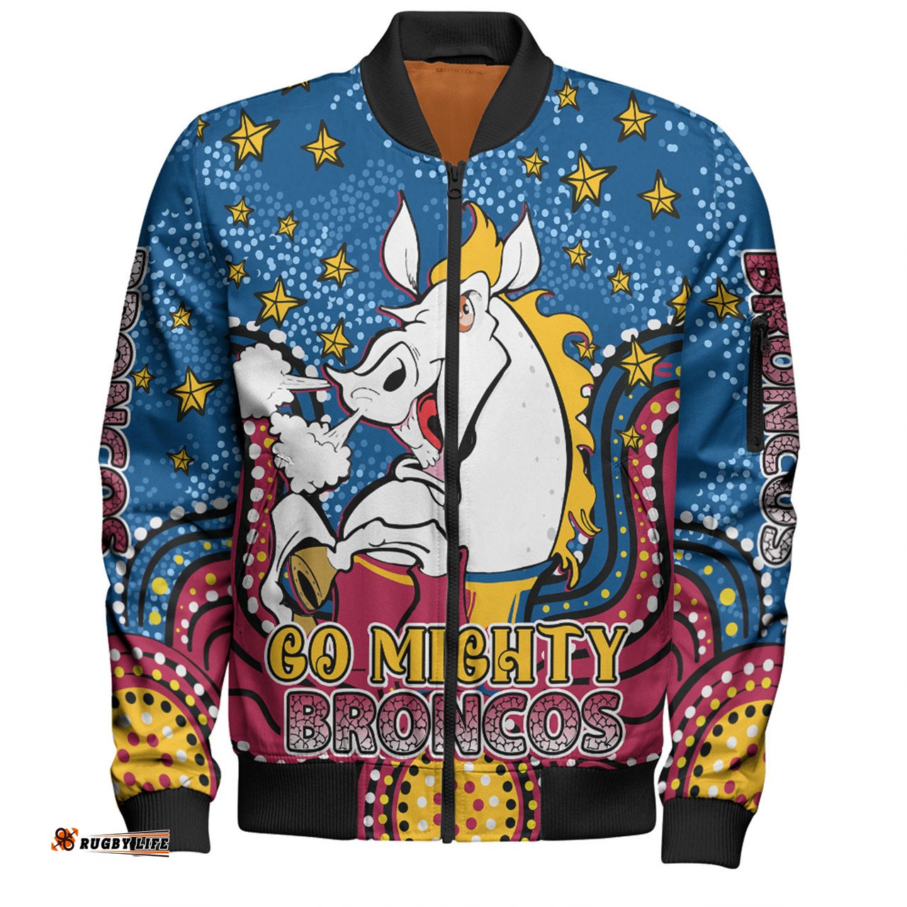 Amazing Aussie Brisbane Broncos Custom Custom With Aboriginal Inspired Style Of Dot Painting Patterns  Bomber Jacket