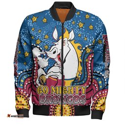 Amazing Aussie Brisbane Broncos Custom Custom With Aboriginal Inspired Style Of Dot Painting Patterns  Bomber Jacket