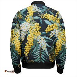 Amazing Aussie Australia Golden Wattle Golden Wattle Seamless Patterns Blue Background Bomber Jacket