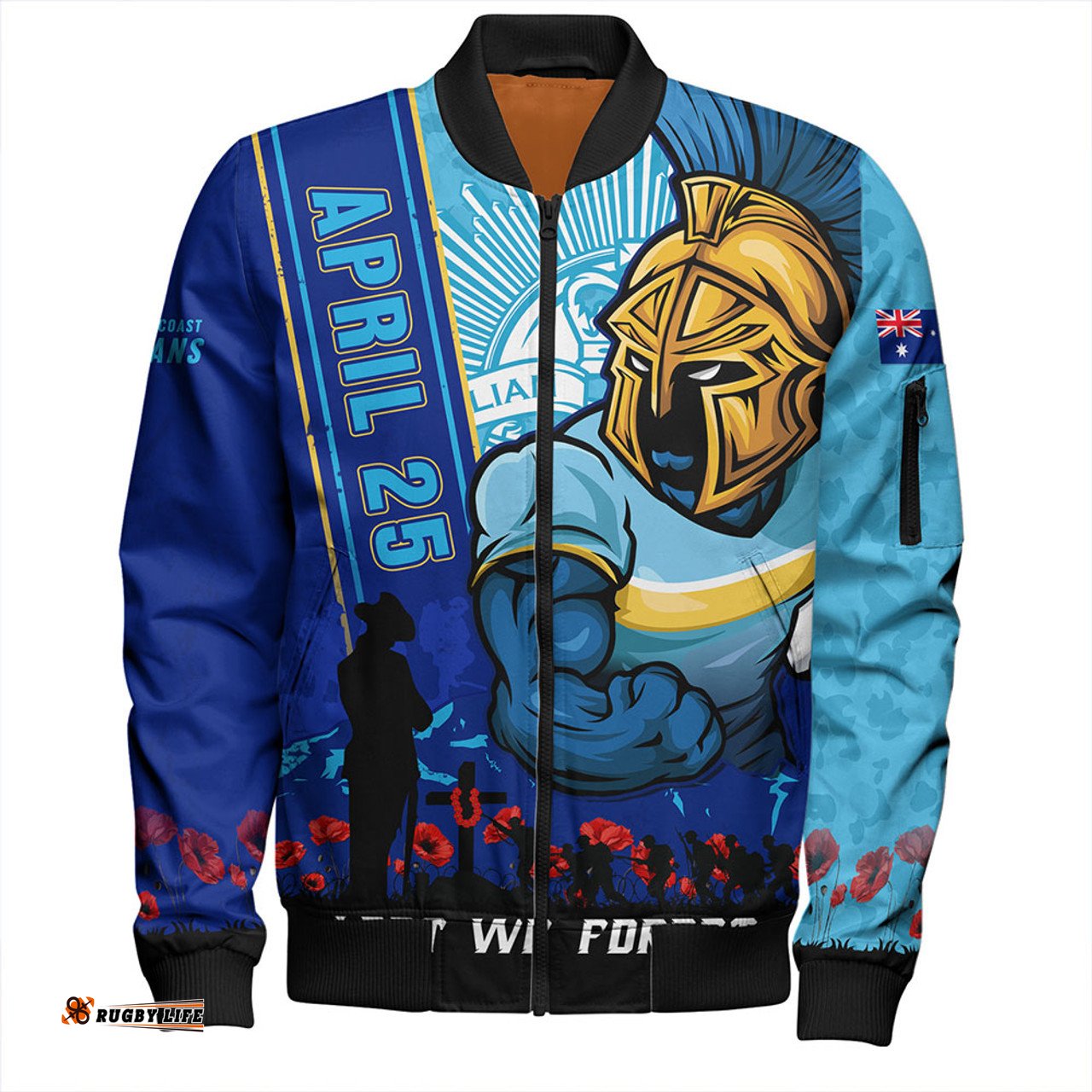 Amazing Aussie Gold Coast Titans Anzac Day Lest We Forget Strong Fighting Spirit Bomber Jacket
