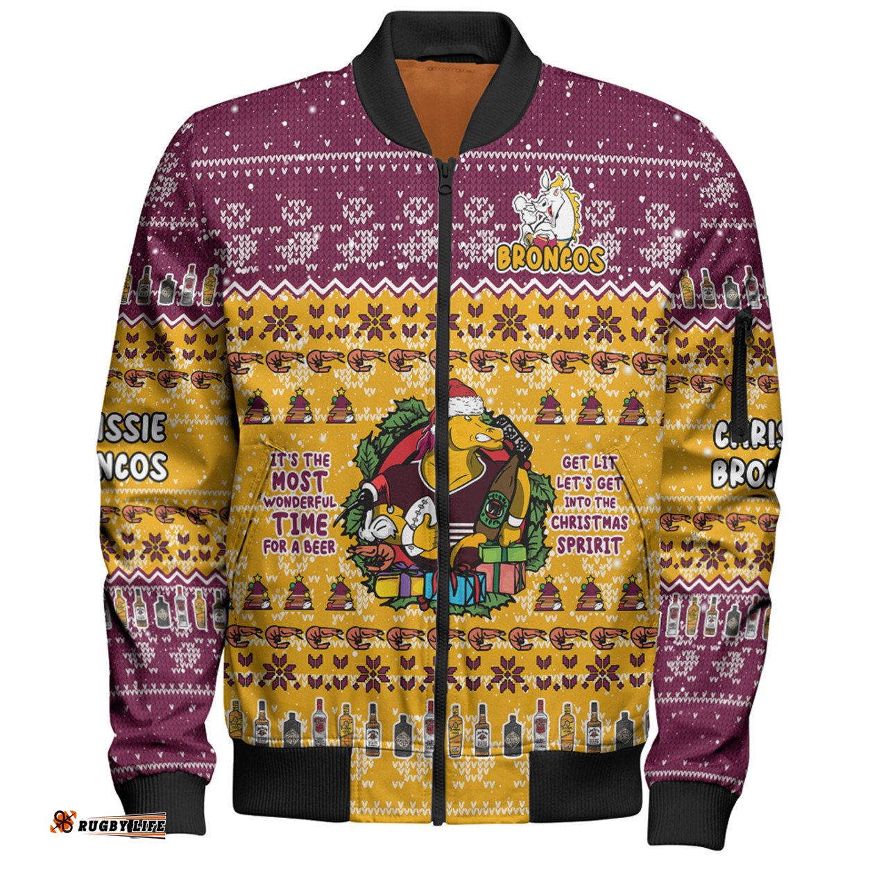 Amazing Aussie Brisbane Broncos Christmas Custom Chrissie Spirit Bomber Jacket