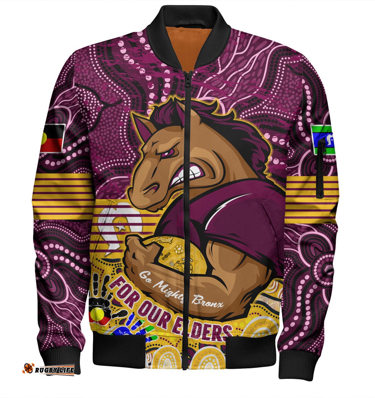 Amazing Aussie Brisbane Broncos Naidoc Week Custom Brisbane Broncos For Our Elders Aboriginal Inspired Bomber Jacket