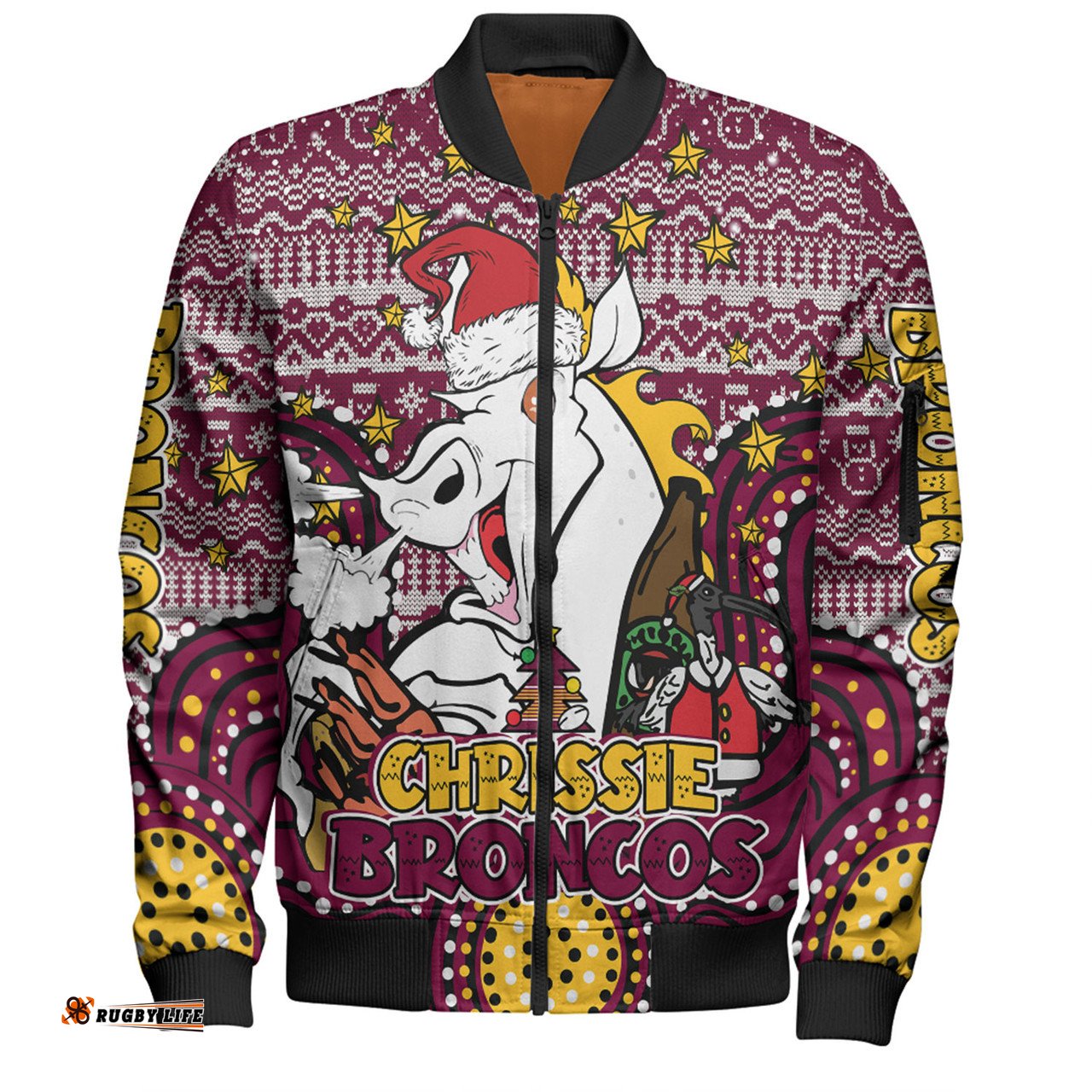 Amazing Aussie Brisbane Broncos Christmas Custom Christmas Knit Patterns Vintage Jersey Ugly Bomber Jacket