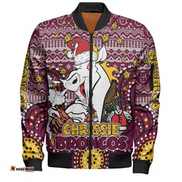 Amazing Aussie Brisbane Broncos Christmas Custom Christmas Knit Patterns Vintage Jersey Ugly Bomber Jacket