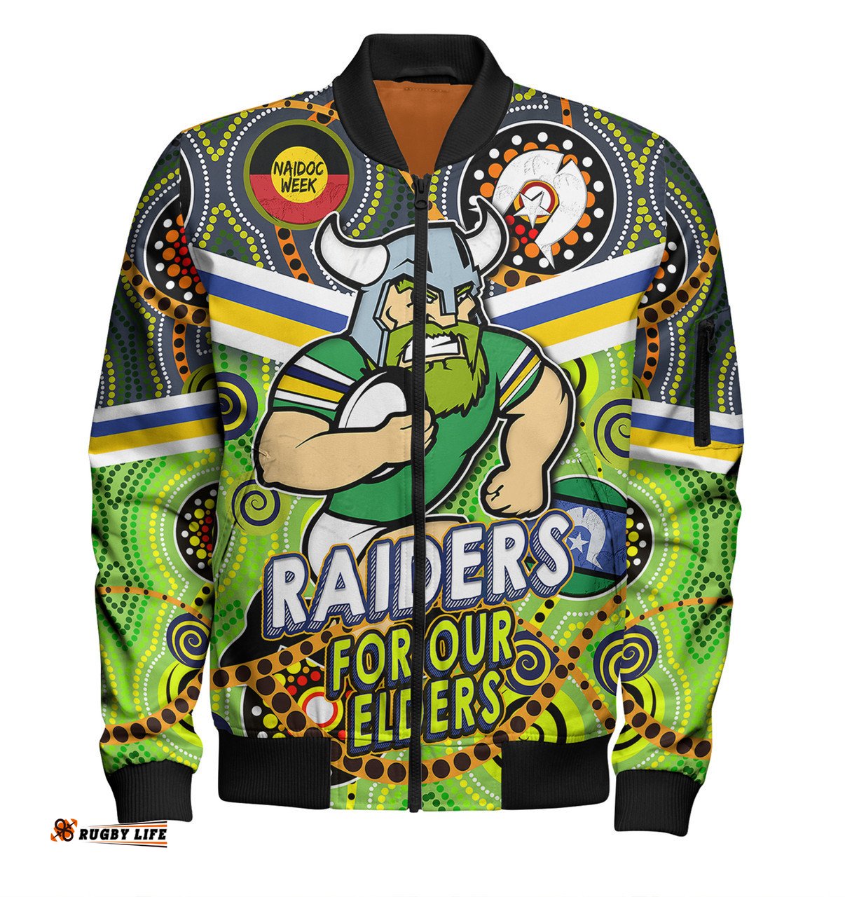 Amazing Aussie Canberra Raiders Naidoc Week Custom Raiders Naidoc For Our Elders Dot Art Style Bomber Jacket