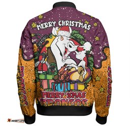 Amazing Aussie Brisbane Broncos Christmas Custom Merry Christmas Our Beloved Team With Aboriginal Dot Art Pattern Bomber Jacket