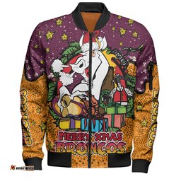 Amazing Aussie Brisbane Broncos Christmas Custom Merry Christmas Our Beloved Team With Aboriginal Dot Art Pattern Bomber Jacket