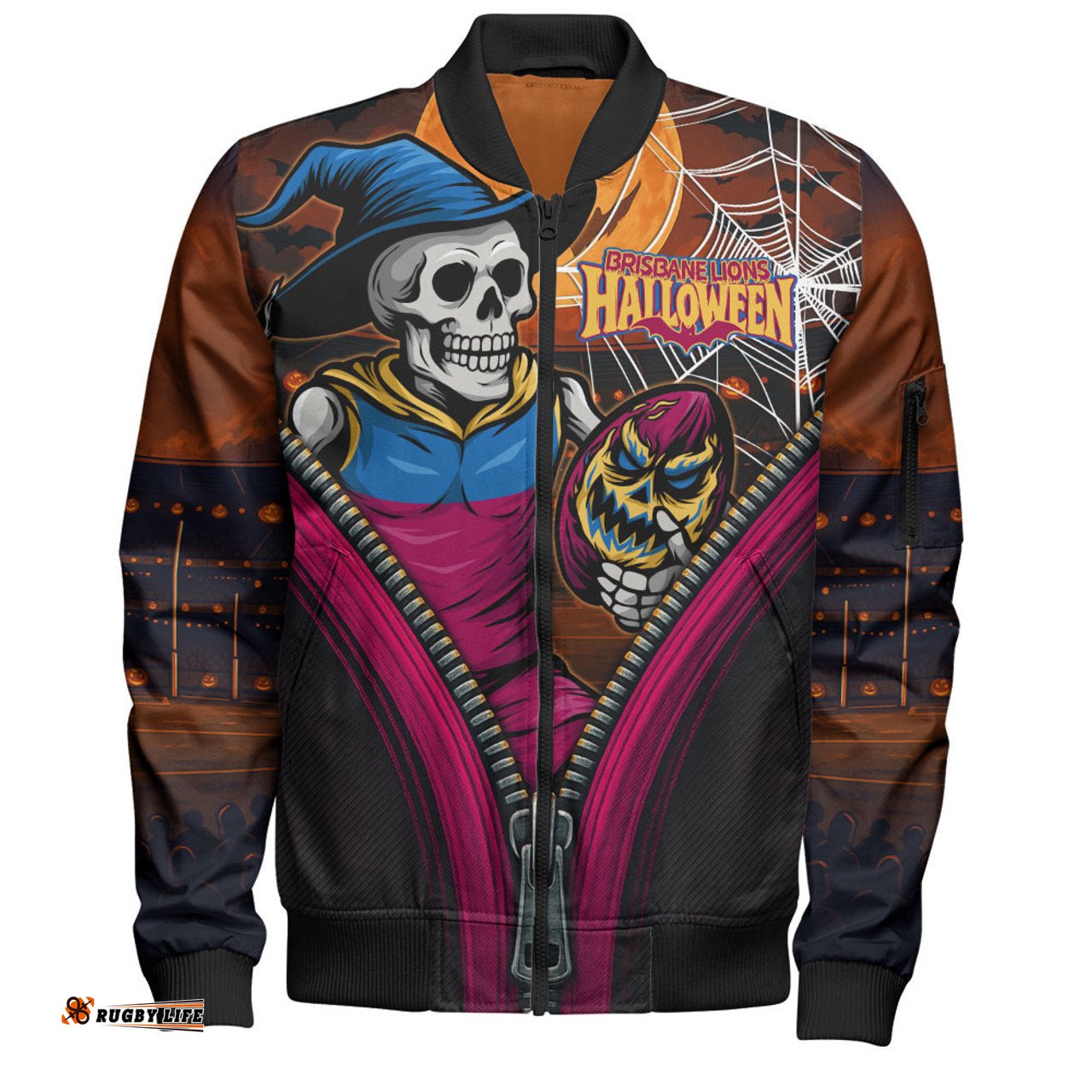 Amazing Aussie Brisbane Lions Halloween Night Reaper Bomber Jacket