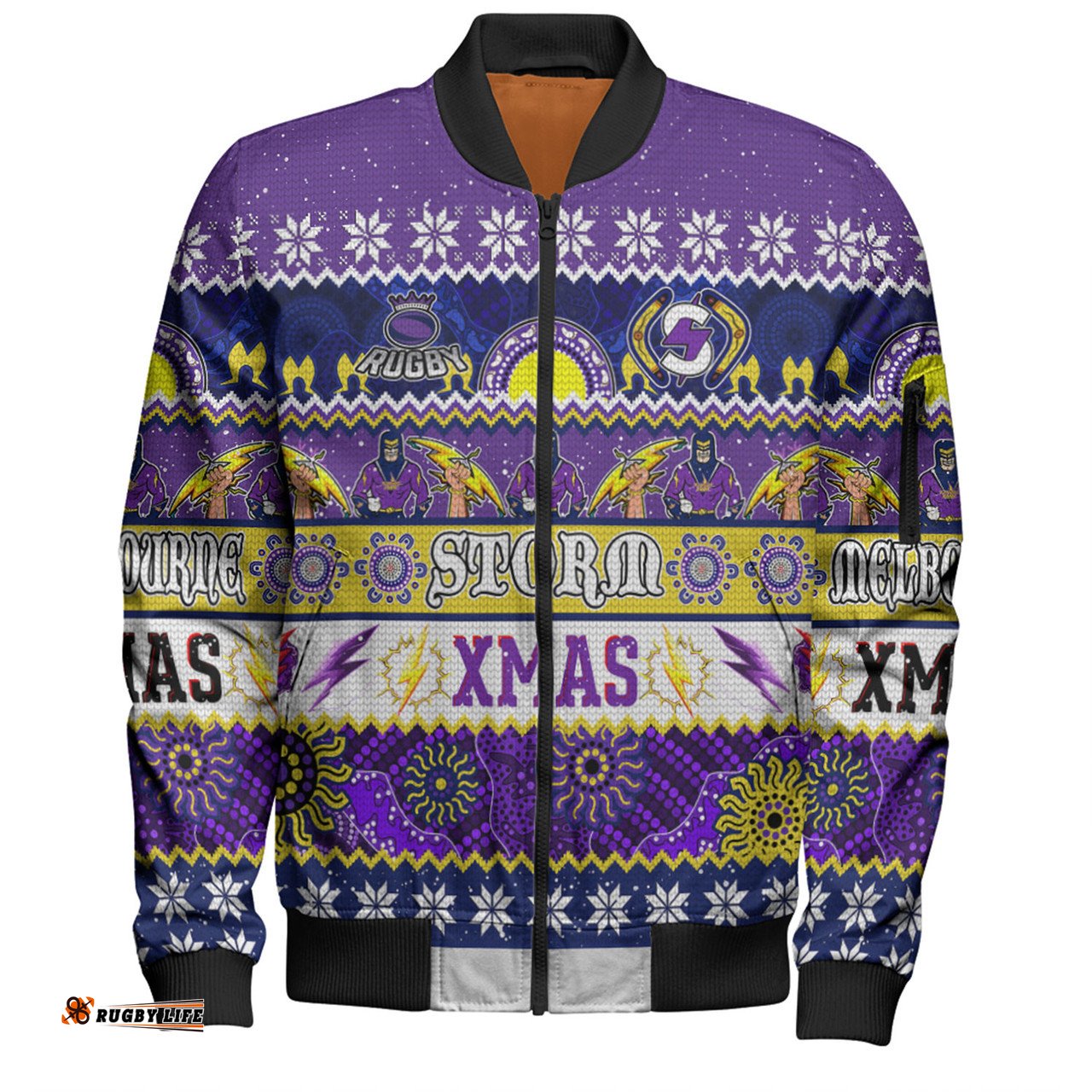 Amazing Aussie Melbourne Storm Christmas Aboriginal Custom Indigenous Knitted Ugly Xmas Style Bomber Jacket