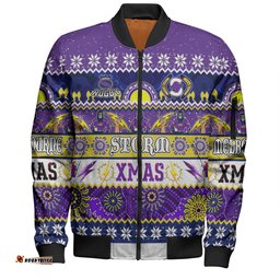 Amazing Aussie Melbourne Storm Christmas Aboriginal Custom Indigenous Knitted Ugly Xmas Style Bomber Jacket