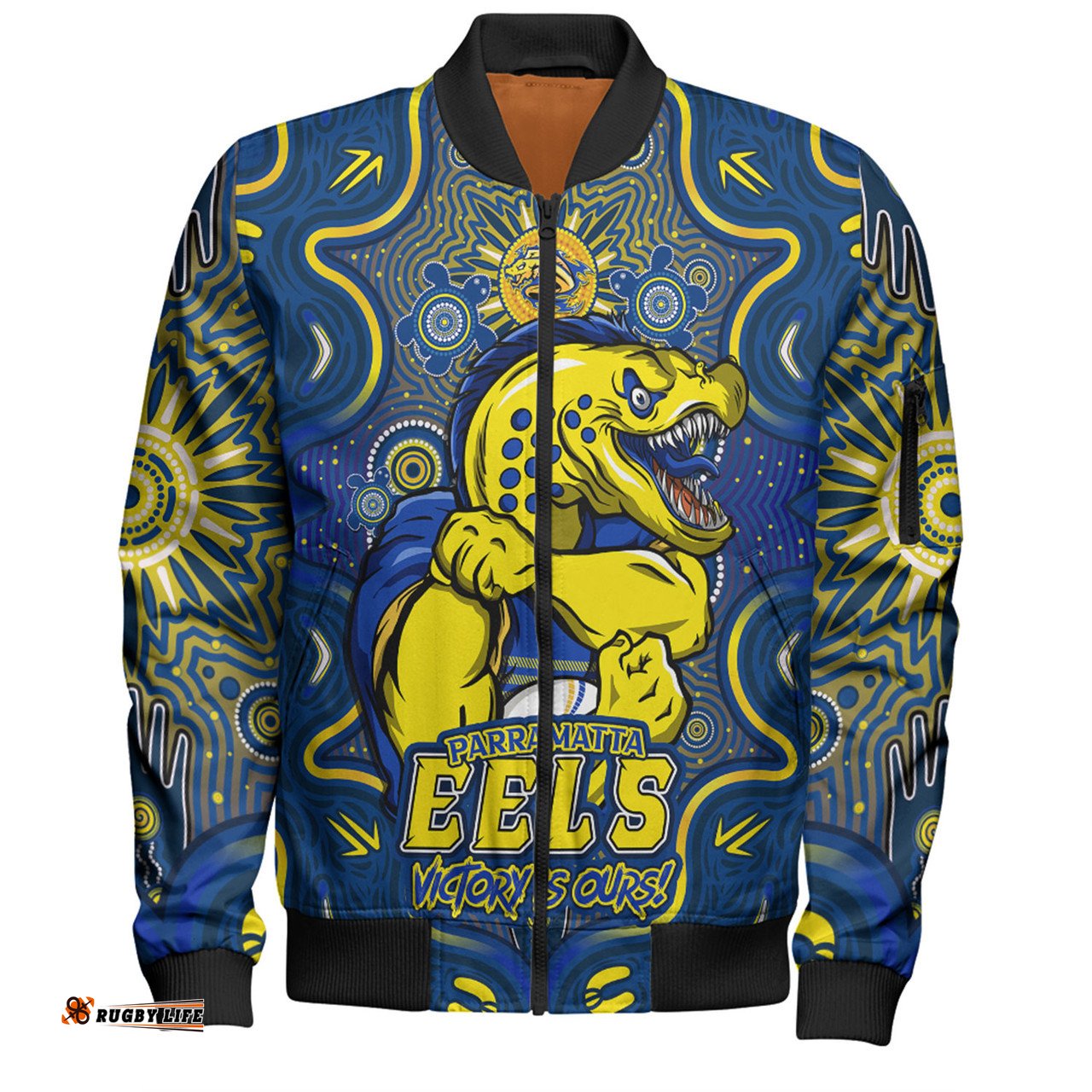 Amazing Aussie Parramatta Eels Aboriginal Pattern Inspired Victory Is Ours Bomber Jacket