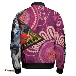 Amazing Aussie Maroons Rugby Anzac Aboriginal Inspired Maroons Aboriginal Inspired Pattern with Anzac Day Poppy Flower Bomber Jacket