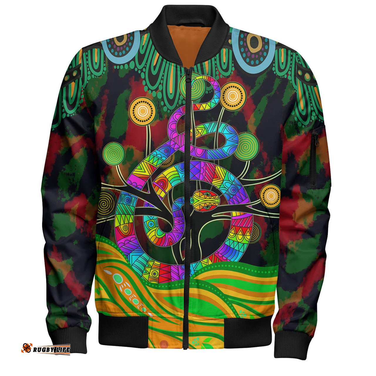 Amazing Aussie Australia Australia Rainbow Snake And Tree Aboriginal Style Bomber Jacket