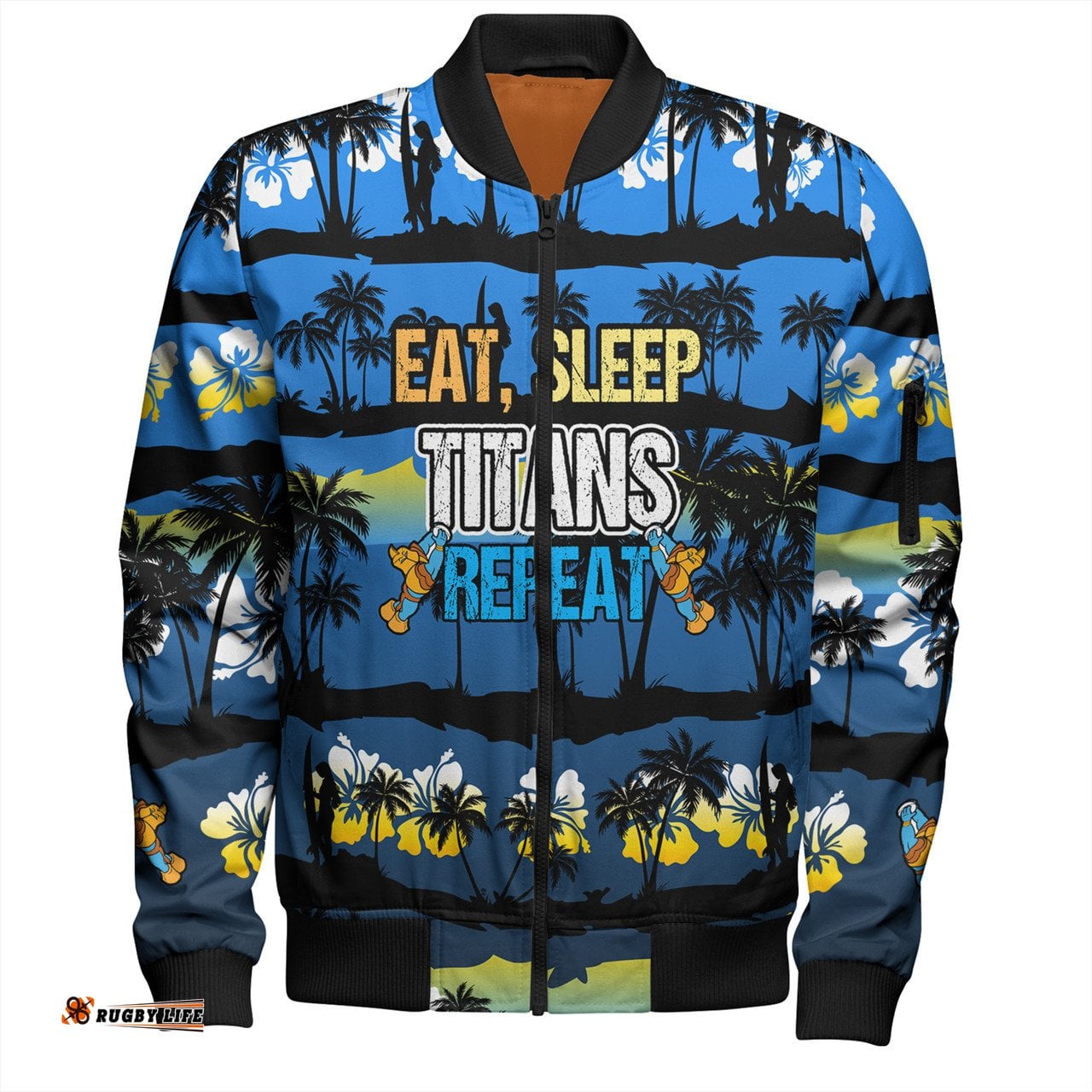 Amazing Aussie Gold Coast Titans Sport Eat Sleep Repeat With Tropical Patterns Bomber Jacket